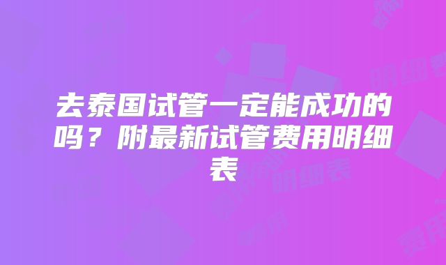 去泰国试管一定能成功的吗?附最新试管费用明细表