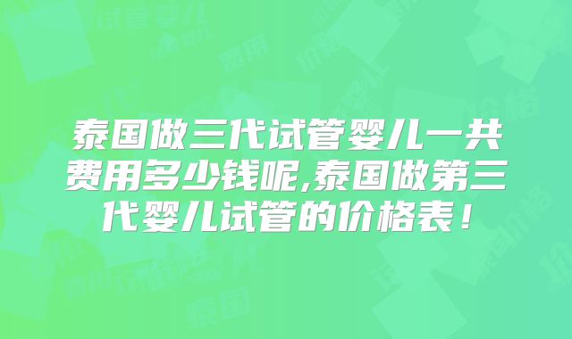 泰国做三代试管婴儿一共费用多少钱呢,泰国做第三代婴儿试管的价格表！