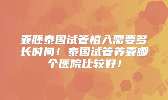 囊胚泰国试管植入需要多长时间！泰国试管养囊哪个医院比较好！