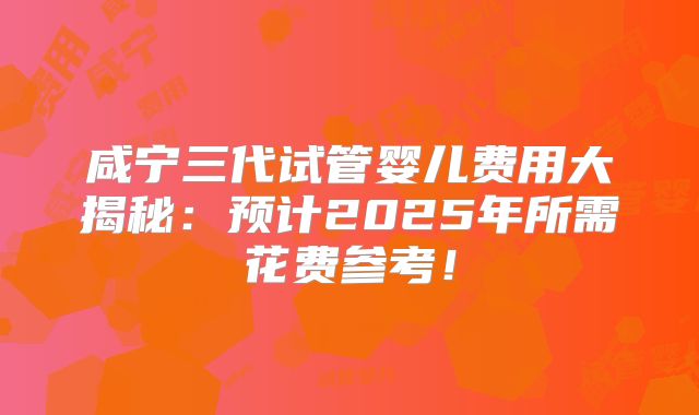 咸宁三代试管婴儿费用大揭秘：预计2025年所需花费参考！