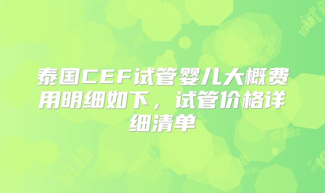 泰国CEF试管婴儿大概费用明细如下，试管价格详细清单