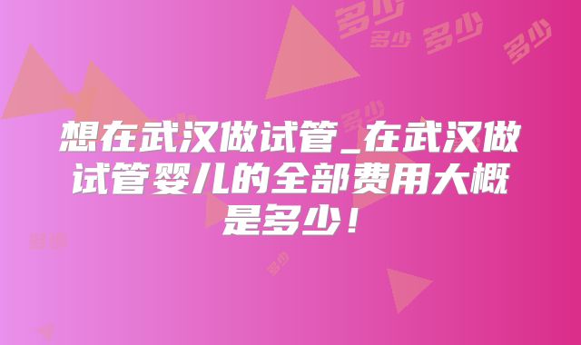 想在武汉做试管_在武汉做试管婴儿的全部费用大概是多少！