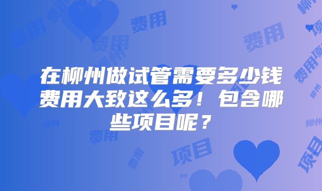 在柳州做试管需要多少钱费用大致这么多！包含哪些项目呢？