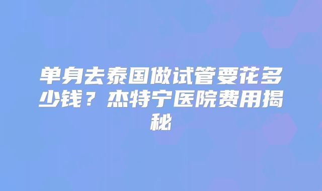 单身去泰国做试管要花多少钱？杰特宁医院费用揭秘