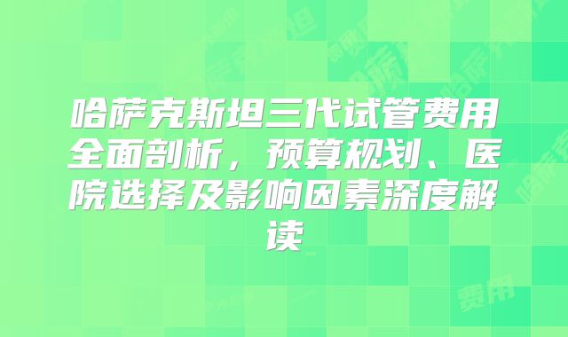 哈萨克斯坦三代试管费用全面剖析,预算规划、医院选择及影响因素深度解读