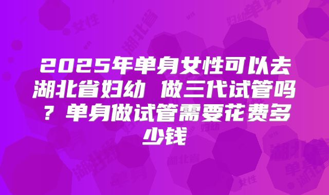 2025年单身女性可以去湖北省妇幼 做三代试管吗？单身做试管需要花费多少钱