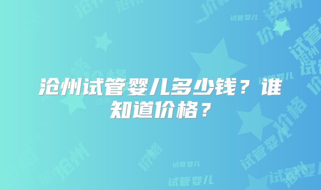 沧州试管婴儿多少钱?谁知道价格?