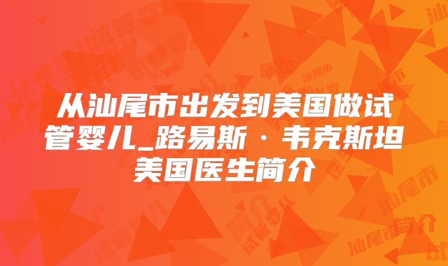 从汕尾市出发到美国做试管婴儿_路易斯·韦克斯坦美国医生简介