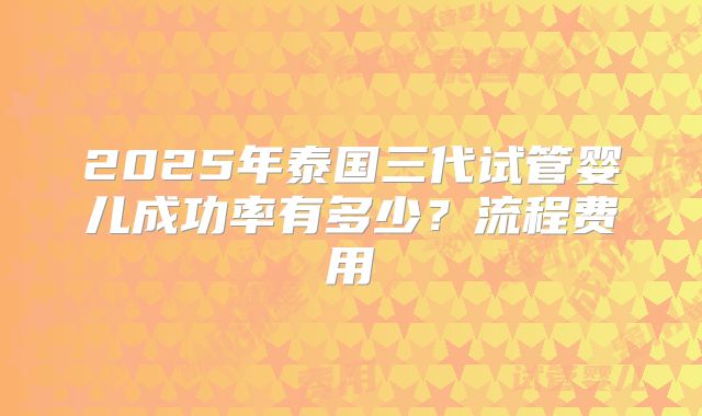 2025年泰国三代试管婴儿成功率有多少？流程费用