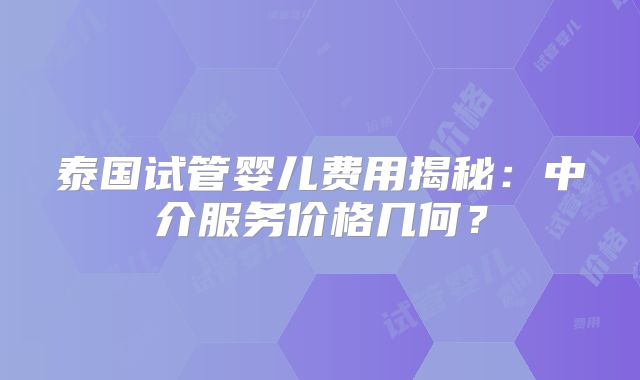 泰国试管婴儿费用揭秘:中介服务价格几何?