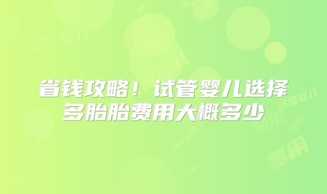 省钱攻略！试管婴儿选择多胎胎费用大概多少