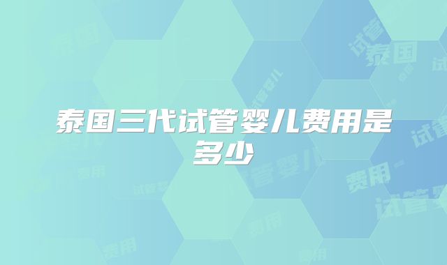 泰国三代试管婴儿费用是多少