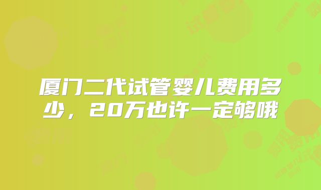 厦门二代试管婴儿费用多少，20万也许一定够哦