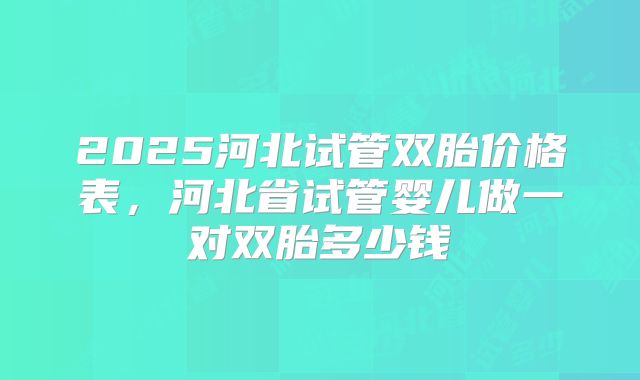 2025河北试管双胎价格表，河北省试管婴儿做一对双胎多少钱