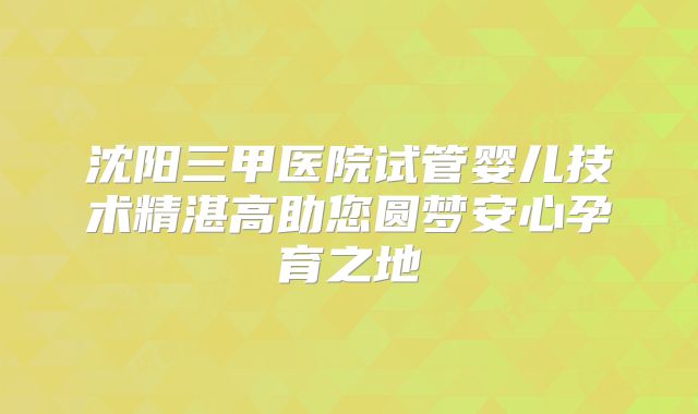 沈阳三甲医院试管婴儿技术精湛高助您圆梦安心孕育之地