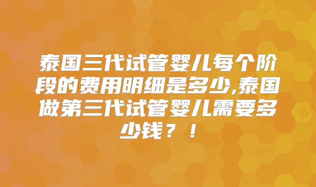 泰国三代试管婴儿每个阶段的费用明细是多少,泰国做第三代试管婴儿需要多少钱?!