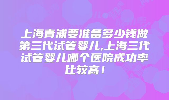 上海青浦要准备多少钱做第三代试管婴儿,上海三代试管婴儿哪个医院成功率比较高！