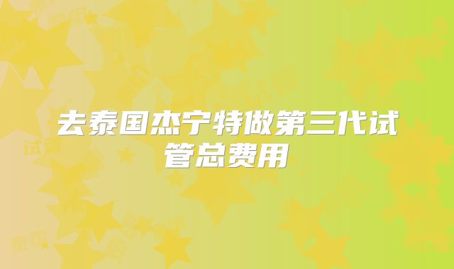 去泰国杰宁特做第三代试管总费用