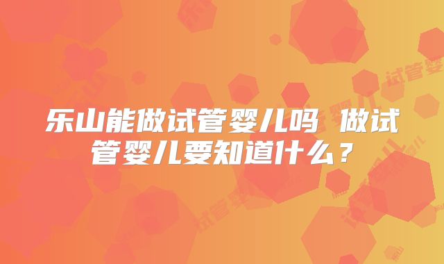 乐山能做试管婴儿吗 做试管婴儿要知道什么?