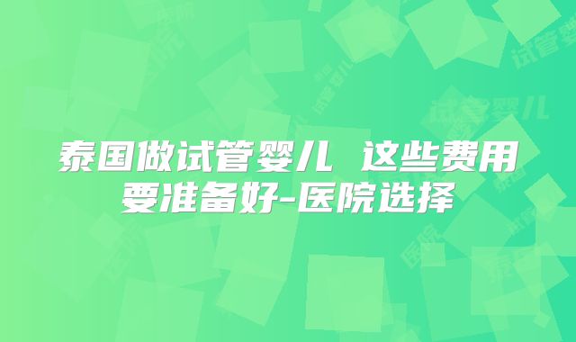 泰国做试管婴儿 这些费用要准备好-医院选择
