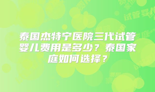 泰国杰特宁医院三代试管婴儿费用是多少？泰国家庭如何选择？