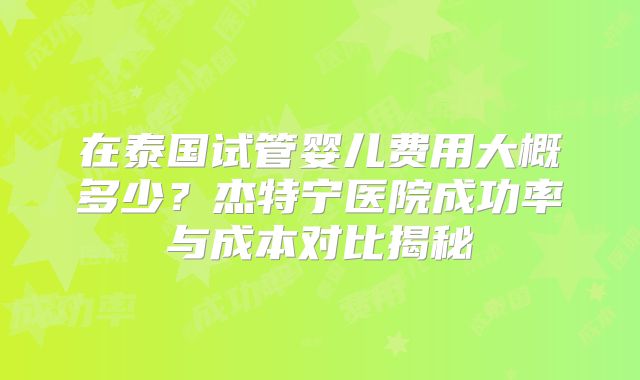 在泰国试管婴儿费用大概多少?杰特宁医院成功率与成本对比揭秘