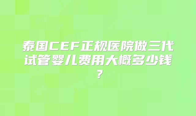 泰国CEF正规医院做三代试管婴儿费用大概多少钱？