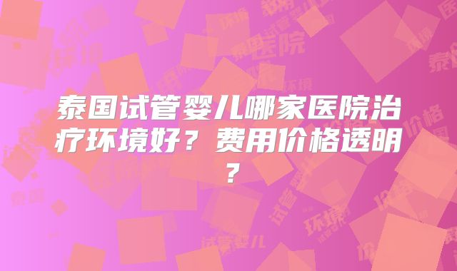 泰国试管婴儿哪家医院治疗环境好？费用价格透明？