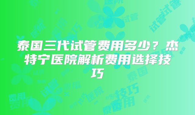 泰国三代试管费用多少？杰特宁医院解析费用选择技巧