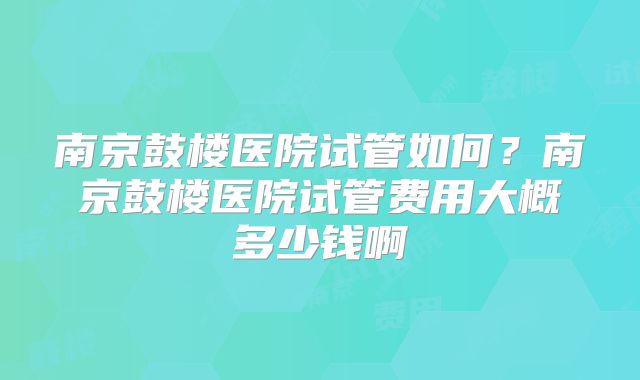 南京鼓楼医院试管如何？南京鼓楼医院试管费用大概多少钱啊