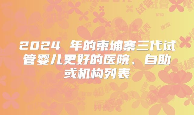 2024 年的柬埔寨三代试管婴儿更好的医院、自助或机构列表