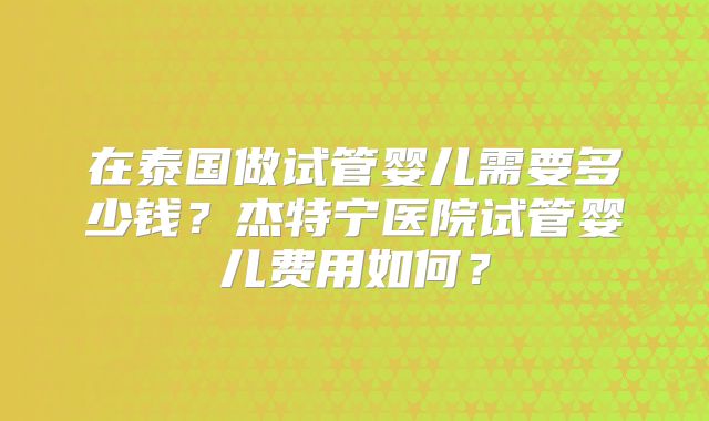 在泰国做试管婴儿需要多少钱？杰特宁医院试管婴儿费用如何？