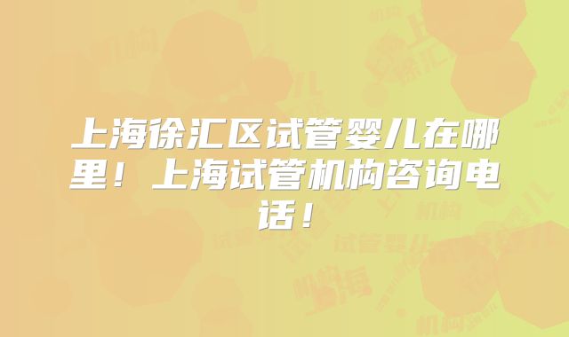 上海徐汇区试管婴儿在哪里!上海试管机构咨询电话!