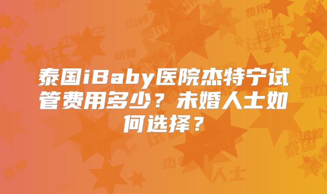 泰国iBaby医院杰特宁试管费用多少？未婚人士如何选择？
