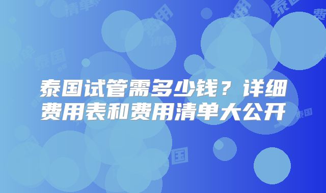 泰国试管需多少钱？详细费用表和费用清单大公开