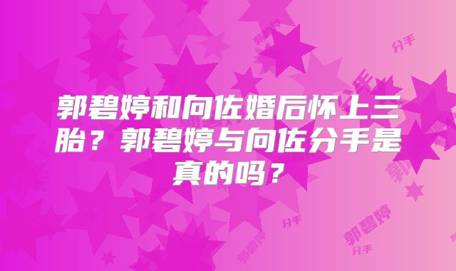 郭碧婷和向佐婚后怀上三胎？郭碧婷与向佐分手是真的吗？