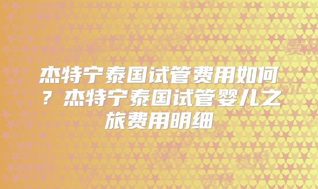 杰特宁泰国试管费用如何？杰特宁泰国试管婴儿之旅费用明细