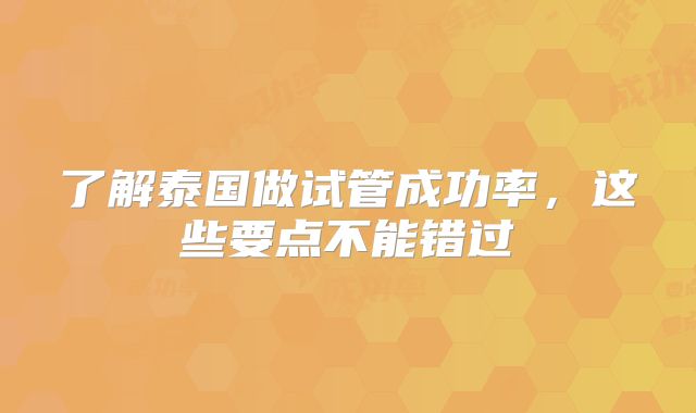 了解泰国做试管成功率,这些要点不能错过