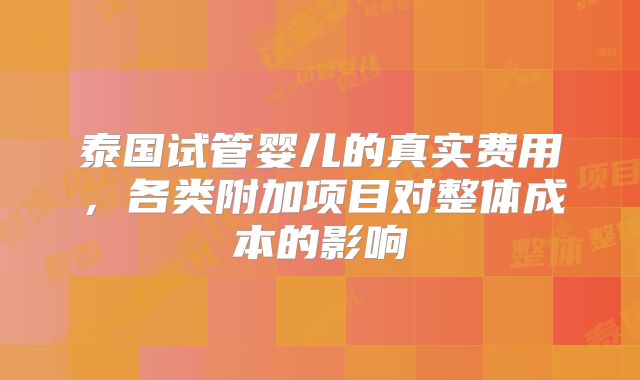 泰国试管婴儿的真实费用，各类附加项目对整体成本的影响