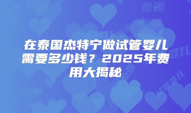 在泰国杰特宁做试管婴儿需要多少钱？2025年费用大揭秘