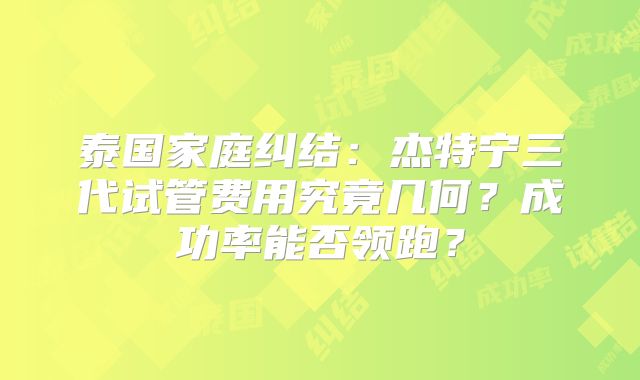 泰国家庭纠结：杰特宁三代试管费用究竟几何？成功率能否领跑？