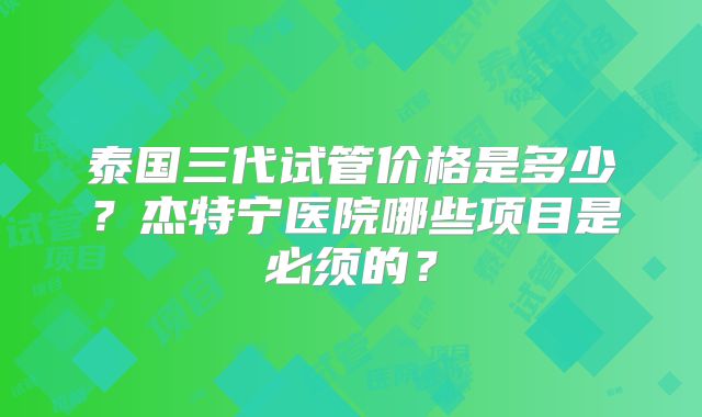 泰国三代试管价格是多少？杰特宁医院哪些项目是必须的？