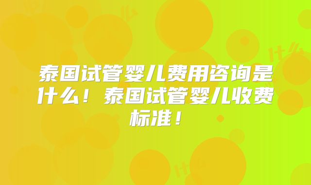泰国试管婴儿费用咨询是什么！泰国试管婴儿收费标准！