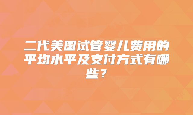 二代美国试管婴儿费用的平均水平及支付方式有哪些？