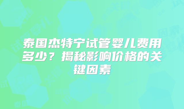 泰国杰特宁试管婴儿费用多少？揭秘影响价格的关键因素