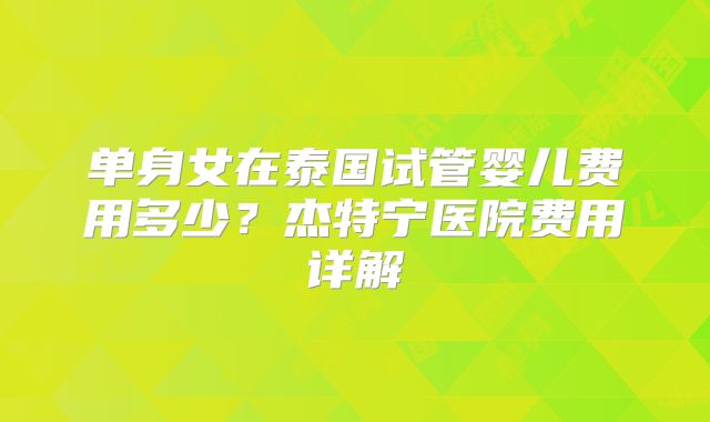 单身女在泰国试管婴儿费用多少？杰特宁医院费用详解