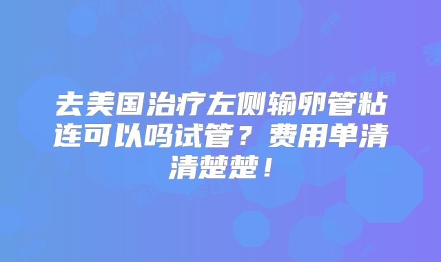 去美国治疗左侧输卵管粘连可以吗试管？费用单清清楚楚！