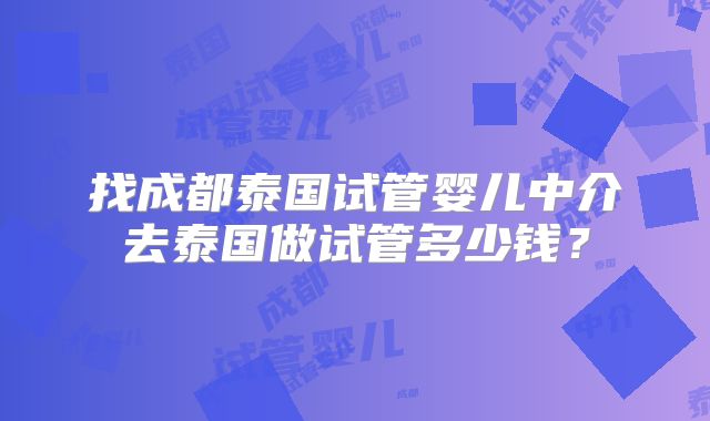 找成都泰国试管婴儿中介去泰国做试管多少钱？