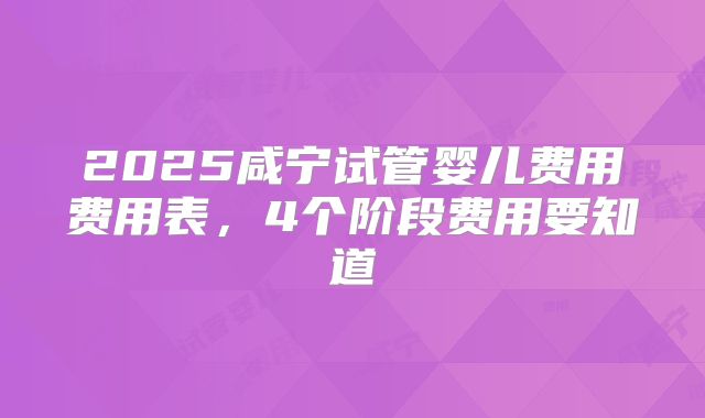 2025咸宁试管婴儿费用费用表，4个阶段费用要知道