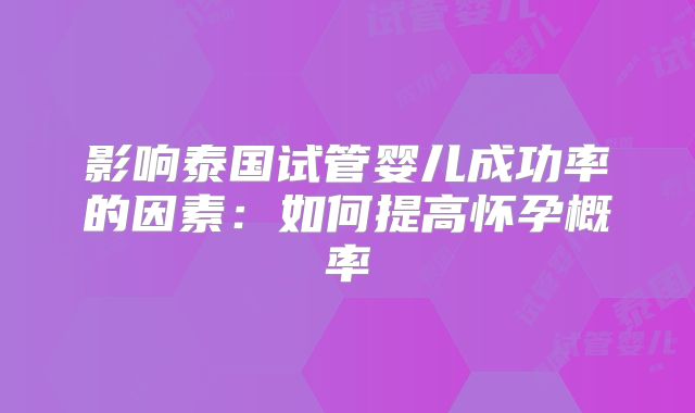 影响泰国试管婴儿成功率的因素：如何提高怀孕概率